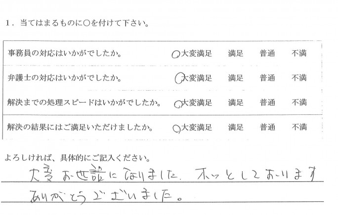 依頼者の声・平成24年・瀬戸市・７０代男性・破産